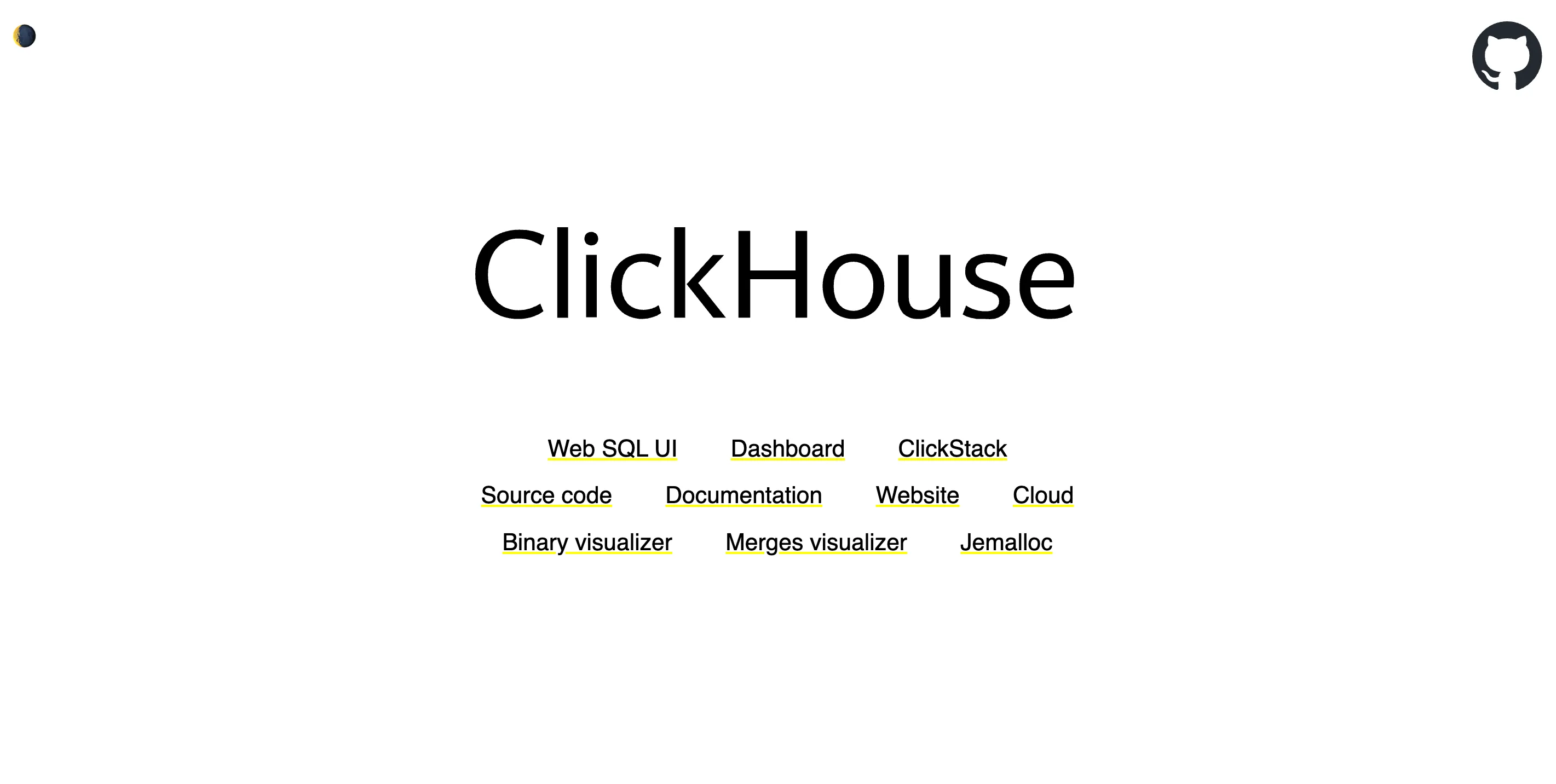 ClickHouse localhost landing page